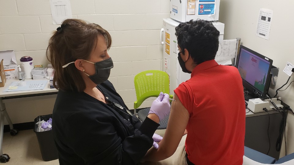 Boy being vaccinated